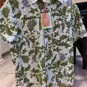Houston White Men's Short Sleeve Paisley Button-Down Shirt - Green/Blue